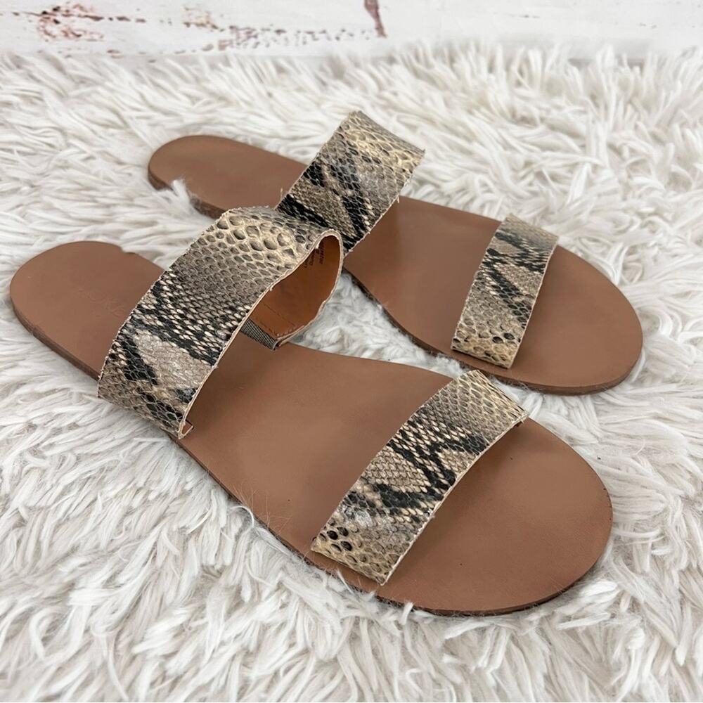 J. Crew Snakeskin Pattern Tan Brown Double Strap Flat Slide Sandals Size 8